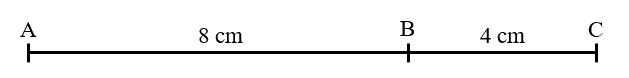 Biết đoạn thẳng AB dài 8cm và đoạn thẳng BC dài 4cm. Tính độ dài của đoạn thẳng AC. (ảnh 1)