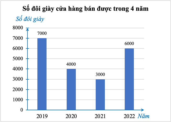 Biểu đồ tranh dưới đây biểu diễn số lượng đôi giày da bán được của một cửa hàng trong 4 năm gần đây: (ảnh 2)
