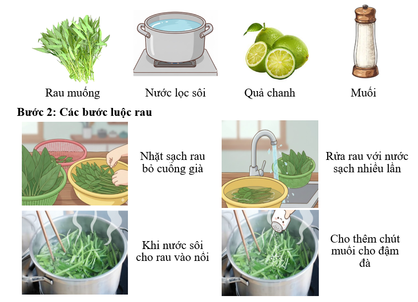Đề bài số 2: Dựa vào hình ảnh dưới đây hoàn thành hướng dẫn cách luộc rau đơn giản tại nhà. (ảnh 3)