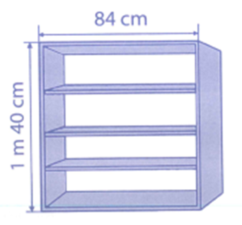 Người ta sử dụng các tấm gỗ hình chữ nhật có chiều rộng bằng nhau để lắp ghép thành chiếc tủ sách có kích thước như hình bên. Theo em, người ta đã dùng các tấm gỗ có tổng độ dài bao nhiêu mét? (ảnh 1)