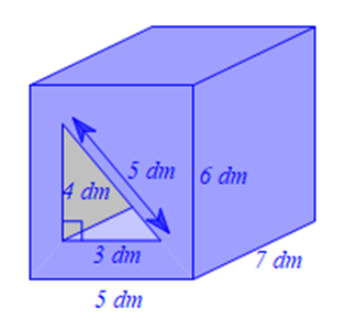(a) Cho hình lăng trụ đứng có đáy là tam giác vuông có hai cạnh góc vuông là  3 c m  và  4 c m , cạnh huyền là  5 c m . Tính diện tích tất cả các mặt và thể tích của hình lăng trụ đứng đó biết lăng trụ đứng có chiều cao là  6 c m . (ảnh 1)