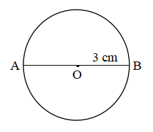 Vẽ đường tròn tâm O, đường kính AB, bán kính 3 cm. (ảnh 1)
