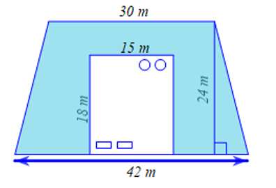 Một khu đất hình thang cân được người ta chia làm hai phần, một phần có dạng hình chữ nhật dùng để làm nhà và một phần còn lại dùng để trồng cỏ bao quanh ngôi nhà với các kích thước như hình vẽ. (ảnh 1)