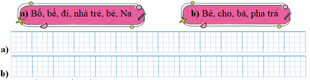 Sếp các từ ngữ thành câu rồi viết lại câu: (ảnh 1)