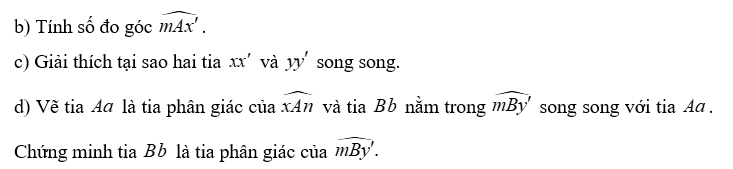 (2,0 điểm) Cho hình vẽ bên. a) Vẽ lại hình (đúng số đo các góc) và viết giả thiết, kết luận của bài toán. (ảnh 2)