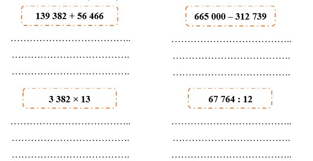  Đặt tính rồi tính: 139382 + 56466 ; 66500-312739 (ảnh 1)