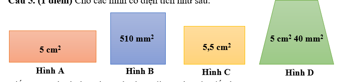 Cho các hình có diện tích như sau: Viết tên các hình theo thứ tự hình có diện tích từ bé đến lớn:  (ảnh 1)