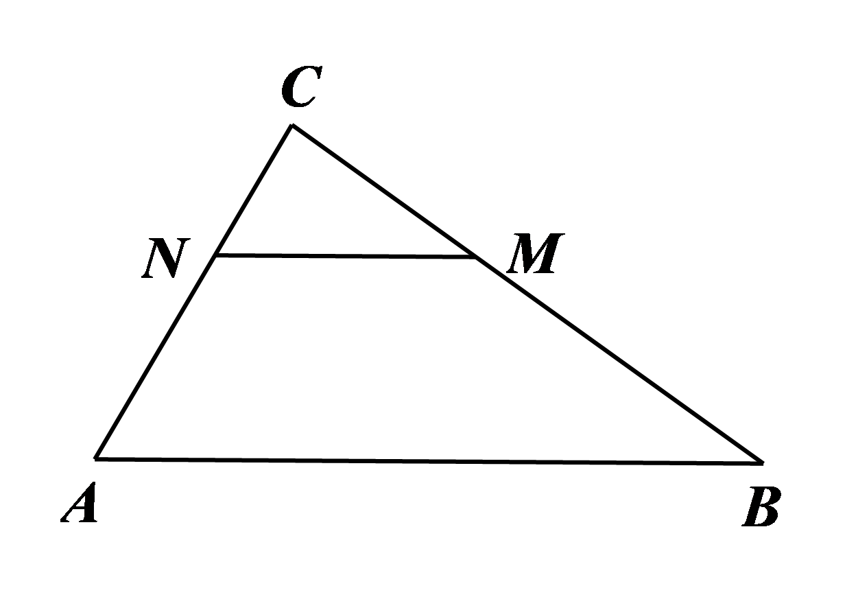 Hướng dẫn giải  Đáp án đúng là: ANếu \(\Delta ABC\) có \[MN\,{\rm{//}}\,AB\] (với \[M \in BC\] và \[N \in CA)\] thì A. 		B.   C. 		D.   (ảnh 1)