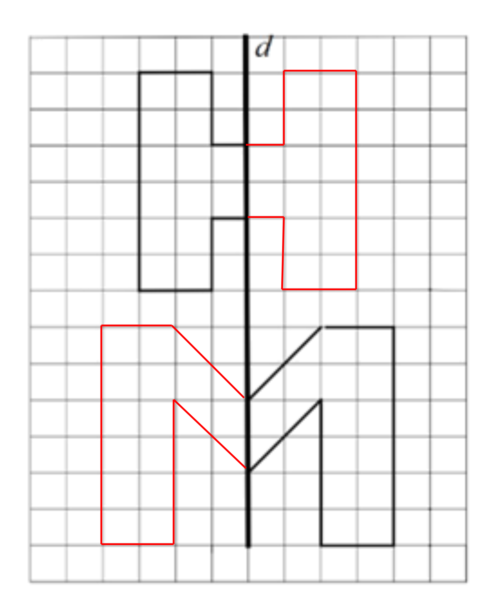 Vẽ hình đối xứng qua đường thẳng d của hình đã vẽ trên hình sau: (ảnh 2)