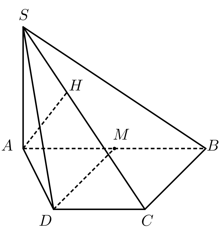 Cho h&igrave;nh ch&oacute;p \[S.ABCD\] c&oacute; đ&aacute;y l&agrave; h&igrave;nh thang, \[AB = 2a\], \[AD = DC (ảnh 1)