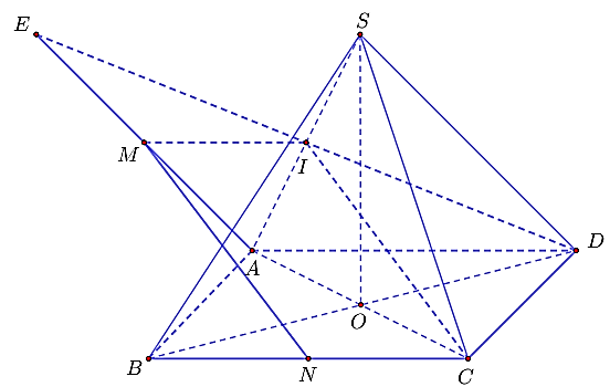 Cho hình chóp tứ giác đều \[S.ABCD\ (ảnh 1)