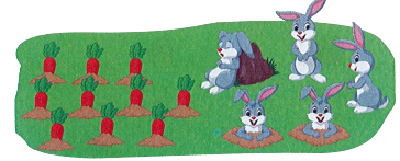 Quan sát bức tranh rồi viết phép nhân hoặc phép chia thích hợp: (2 điểm) Có tất cả bao nhiêu bông hoa?   ………………………………….	Mỗi bạn thỏ được mấy củ cà rốt?   ………………………………………………. (ảnh 2)