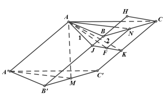 Cho khối lăng trụ \[ABC.A'B'C'\]. Kho (ảnh 1)