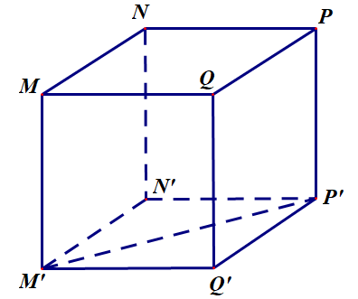 Cho hình lập phương \(MNPQ.M'N'P'Q'.\) Góc giữa hai đường thẳng \(MN\) và \(M'P'\) bằng (ảnh 1)
