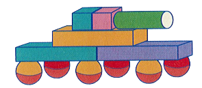 Số? (1 điểm)   Hình bên được ghép bởi: ….. khối trụ, ….. khối cầu, ….. khối lập phương và …. khối hộp chữ nhật. (ảnh 1)