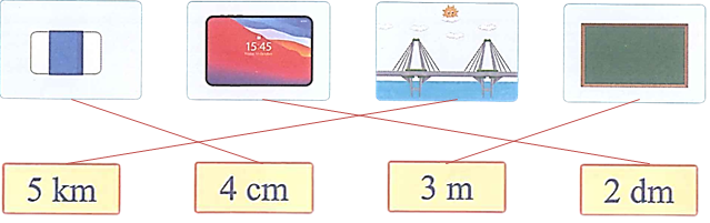 Tìm vật với số đo độ dài thích hợp trong thực tế. (2 điểm) (ảnh 2)