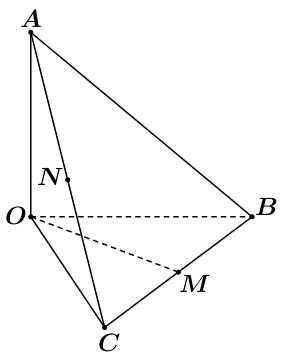 Chọn D Ta có: \(AB//MN\) (do \(MN\) là đường trung bình của tam giác\(ABC\)) Khi đó \(\widehat {\left( {AB;OM} \right)} = \widehat {\left( {MN;OM} \right)} = \widehat {NMO}\). (ảnh 1)