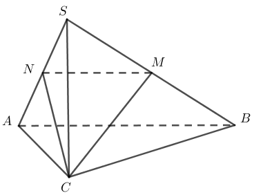 b) Đ&uacute;ng: Tam gi&aacute;c \[SBC\]l&agrave; tam gi&aacute;c đều  c) Đ&uacute;ng: Đường thẳng \[M (ảnh 1)