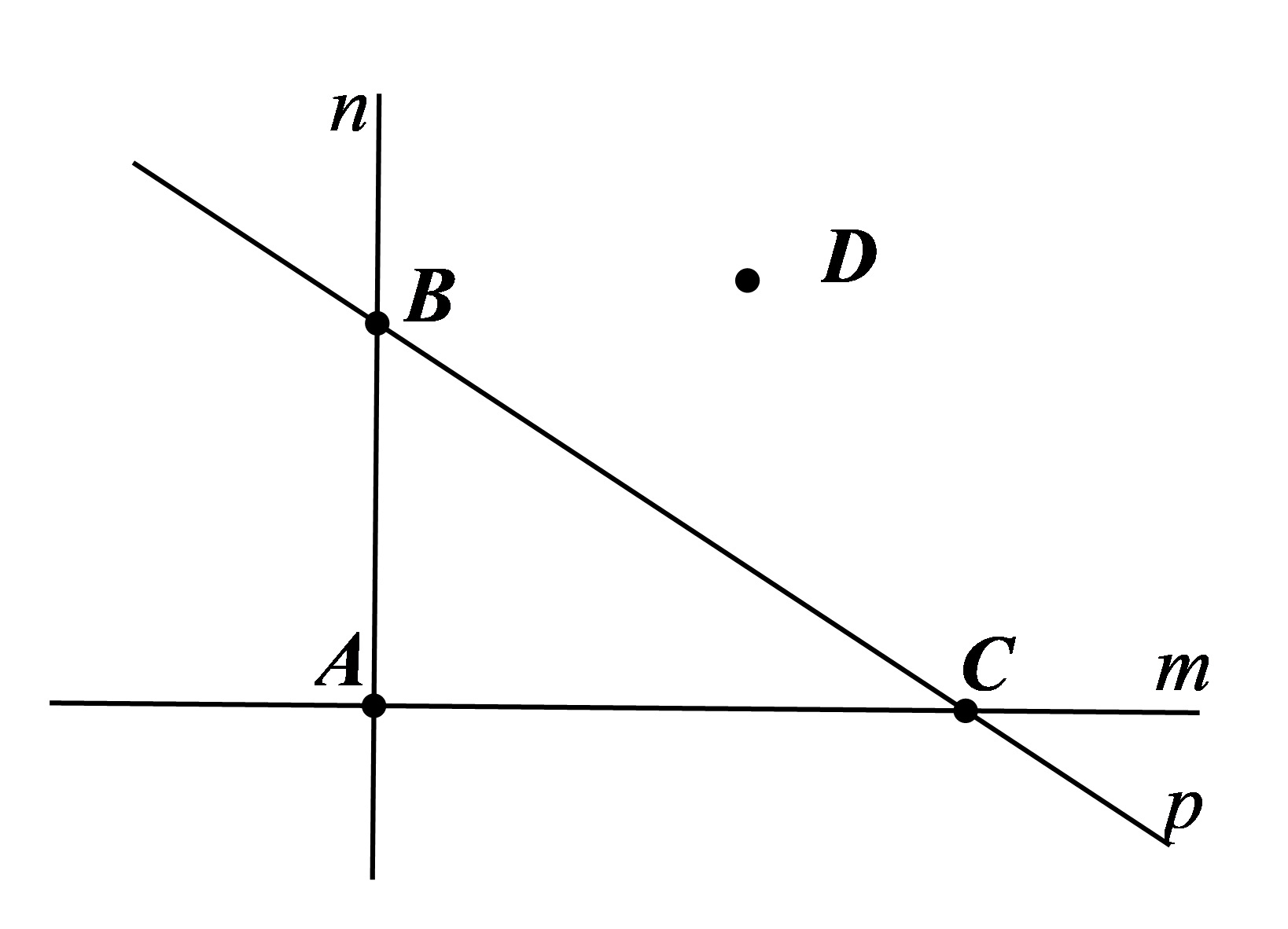 Cho hình vẽ bên. Hãy chỉ ra (dùng ký hiệu):  a) Điểm A không thuộc đường thẳng nào? (ảnh 1)