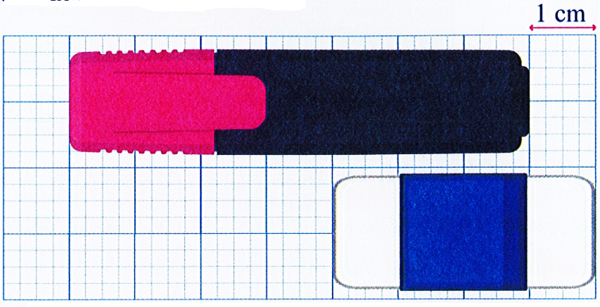 Viết độ dài thích hợp của cá đồ vật dưới đây: (1 điểm) Chiếc bút nhớ dài ….. cm. Cục tẩy dài …. cm. (ảnh 1)