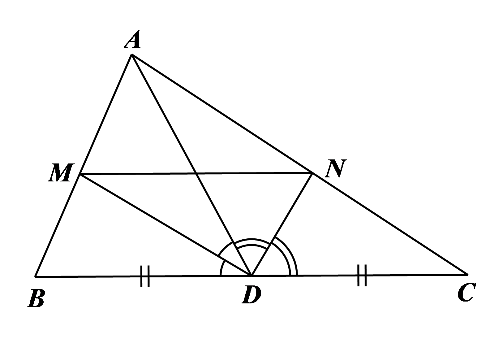 Cho \(\Delta ABC\) trung tuyến \(AD.\) (ảnh 1)