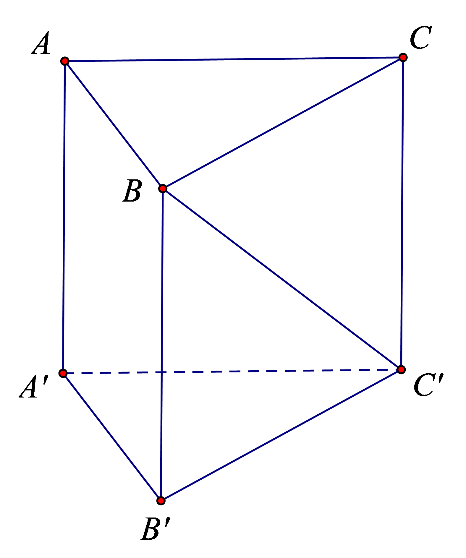 Cho hình lăng trụ đứng \(ABC.A'B'C'\), đáy \(ABC\) là tam giác vuông tại \(A,AB = 2,AC = 2\sqrt 2 \). Đường thẳng \(C'B\) tạo với mặt phẳng đáy bằng một góc \(45^\circ \). Tính thể tích khối lăng trụ \(ABC.A'B'C'\) (kết quả làm tròn đến hàng phần chục). (ảnh 1)