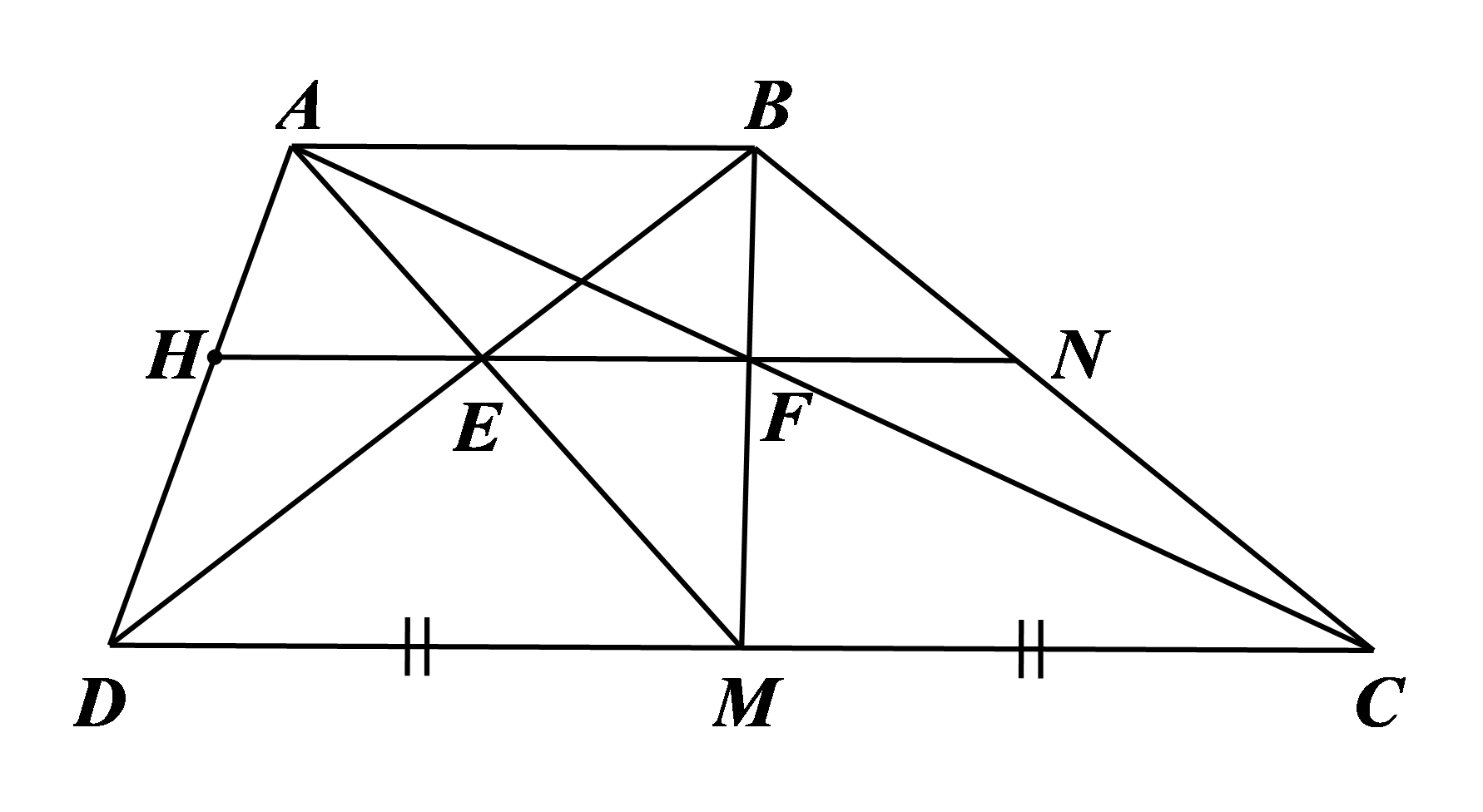 Cho hình thang \(ABCD\) có hai đáy \(AB (ảnh 1)