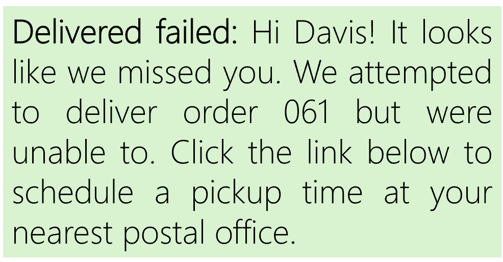 What does the notice say? A. Davis must reorder the product. B. Davis forgot to place his order at the post office. C. Davis needs to arrange the time to pick up his order. D. His order is going to be delayed due to the bad weather. (ảnh 1)