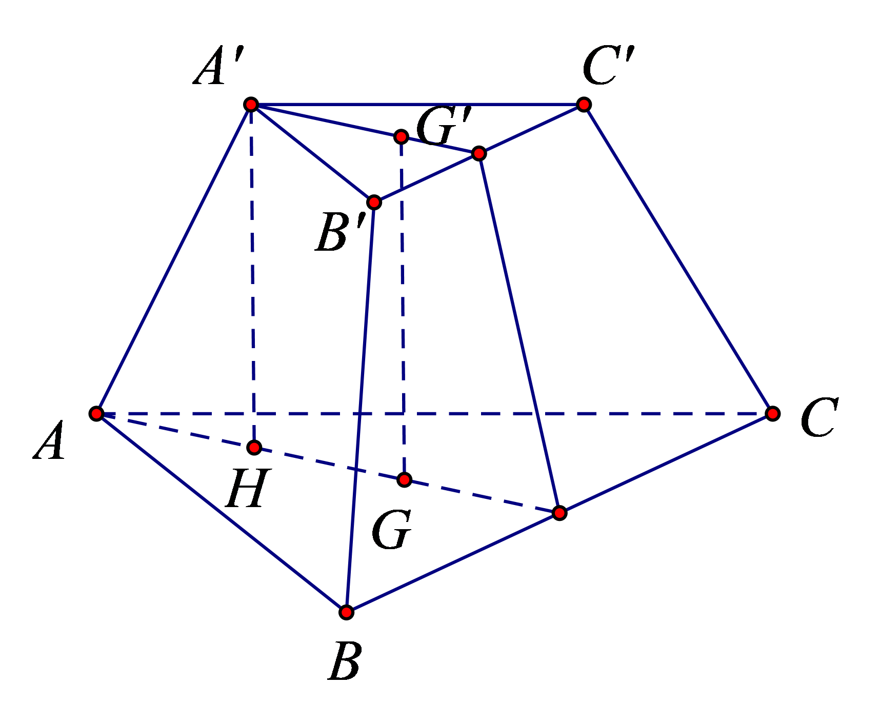 Người ta mài một phiến đá để được một khối chóp cụt tam giác đều có cạnh đáy lớn bằng 30 cm, cạnh đáy nhỏ bằng 10 cm và cạnh bên bằng 25 cm. Tính thể tích của khối chóp cụt tạo thành. (ảnh 1)