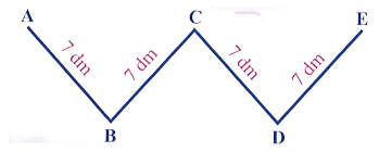 Viết phép tính và kết quả vào chỗ trống. (1 điểm)   Độ dài đường gấp khúc ABCDE là:  ………………………………. = ….. (dm) (ảnh 1)