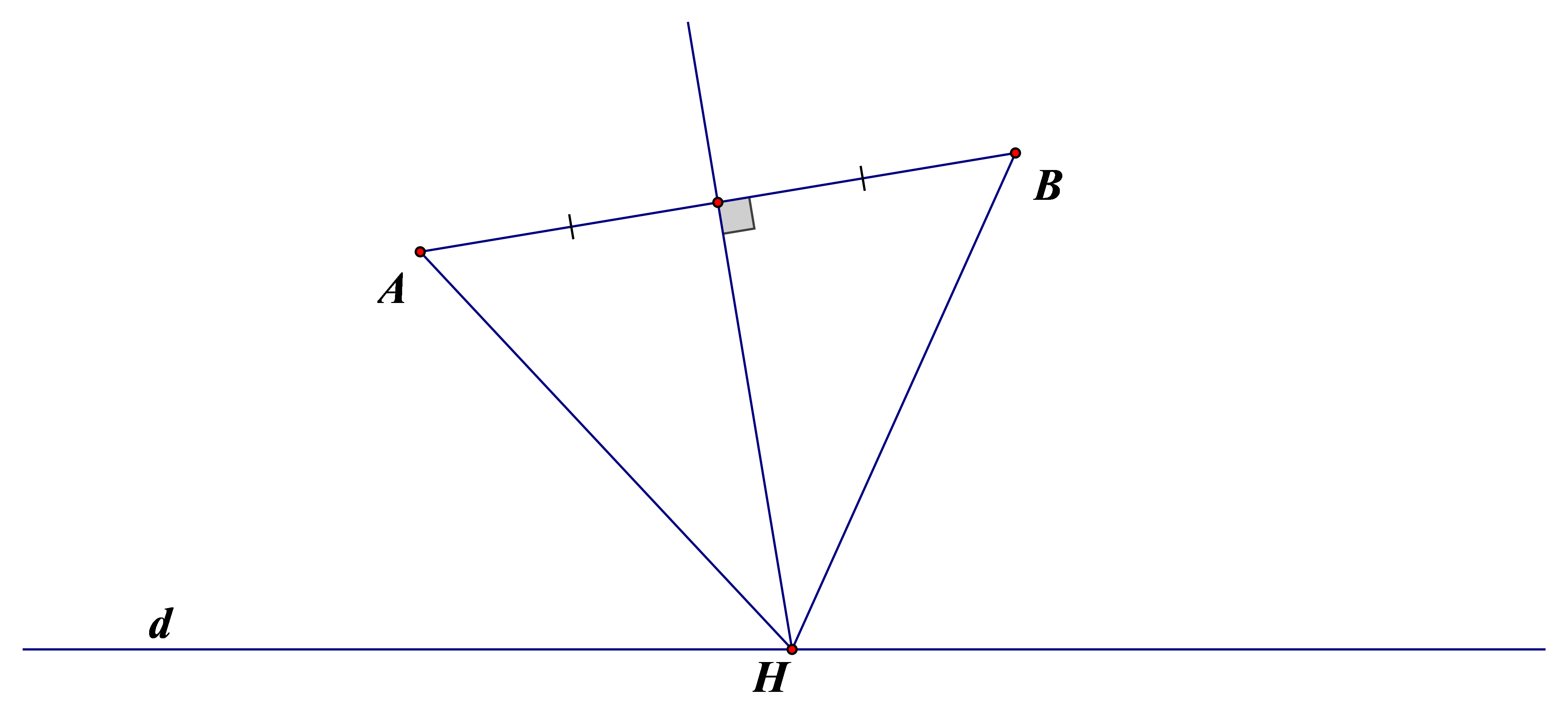 Cho đường thẳng \(d\) và hai điểm \(A\,,\,\,B\) nằm (ảnh 1)