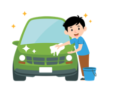 V. Look and write. (2 points) My father is ____________ his car. (ảnh 1)