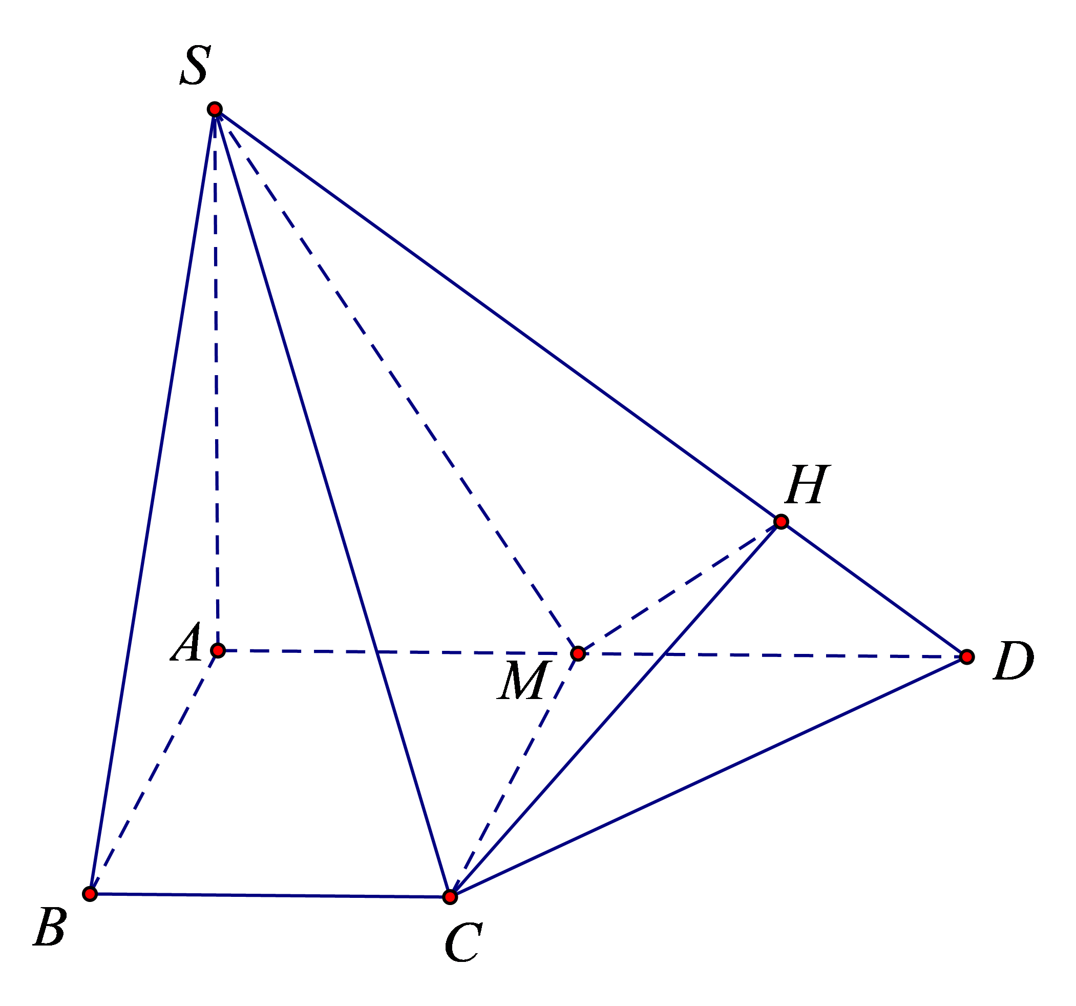 Cho hình chóp \(S.ABCD\) có đáy \(ABCD\) là hình thang vuông tại \(A\) và \(B\), cạnh bên \(SA \bot \left( {ABCD} \right)\) và \(SA = a\sqrt 2 ,AD = 2AB = 2 (ảnh 1)