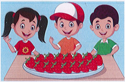 Viết số hoặc phép chia thích hợp: (1 điểm)  	Nếu chia đều số dâu tây trên đĩa thì mỗi bạn được ….. quả dâu tây. Ta có phép chia: ……………………… = ….. (ảnh 1)