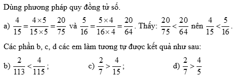 Điền dấu >;<; =; vào dấu “...”: 4/15...5/16 (ảnh 1)