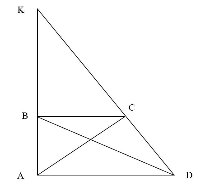 Cho hình thang vuông ABCD, có cạnh AB = 12 cm, đáy lớn AD = 24 cm (ảnh 1)