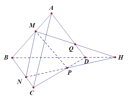 Cho tứ diện ABCD, các điểm M,N,P lần lượt thuộc các cạnh AB,BC,CD nhưng không trùng với các đỉnh của tứ diện. Các giao điểm của mặt phẳng (MNP) với các cạnh tứ diện tạo thành: (ảnh 1)
