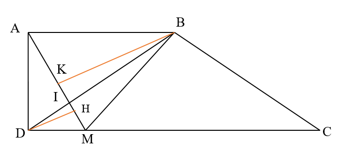 Hình thang ABCD có đáy bé AB bằng 10,5 cm; đáy lớn CD bằng  5/3 đáy bé AB (ảnh 1)