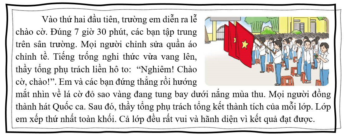 b) Đọc đoạn văn sau và cho biết đoạn văn kể về sự việc nào? Và em hãy cho biết tại sao em biết điều đó.  (ảnh 1)