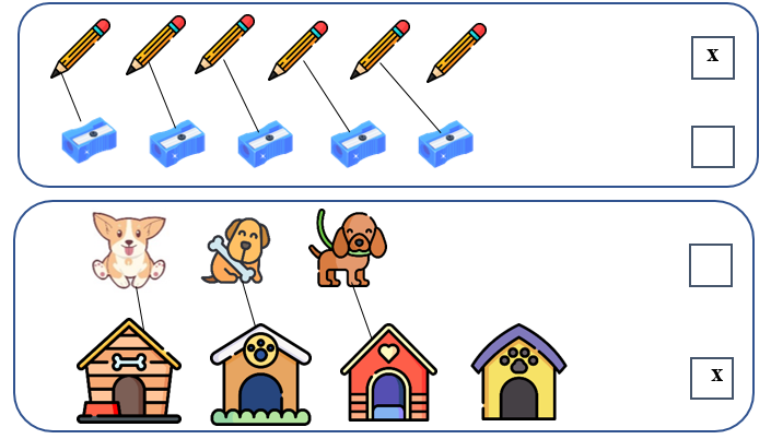 Nối rồi đánh dấu x vào nhóm có số lượng nhiều hơn:   (ảnh 2)