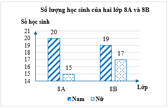 Số lượng học sinh của hai lớp 8A và 8B được biểu diễn trong biểu đồ sau: (ảnh 1)