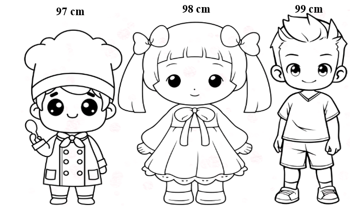 Tô màu bạn có chiều cao là số lớn nhất có hai chữ số khác nhau. (ảnh 1)