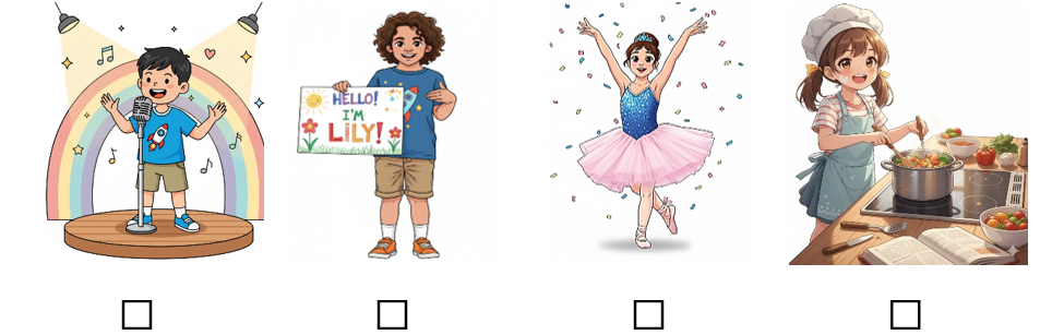 a) Em hãy đánh dấu ☑ vào bức tranh có hình ảnh bạn nhỏ đang giới thiệu về bản thân mình. (ảnh 1)