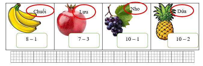 Sắp xếp tên của các loại quả có kết quả theo thứ tự từ bé đến lớn: (ảnh 1)