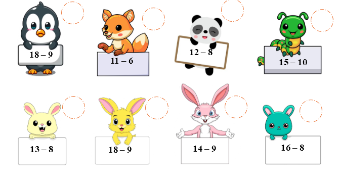 Đánh dấu √ vào các ô trống cạnh phép tính có hiệu là 5: (ảnh 1)