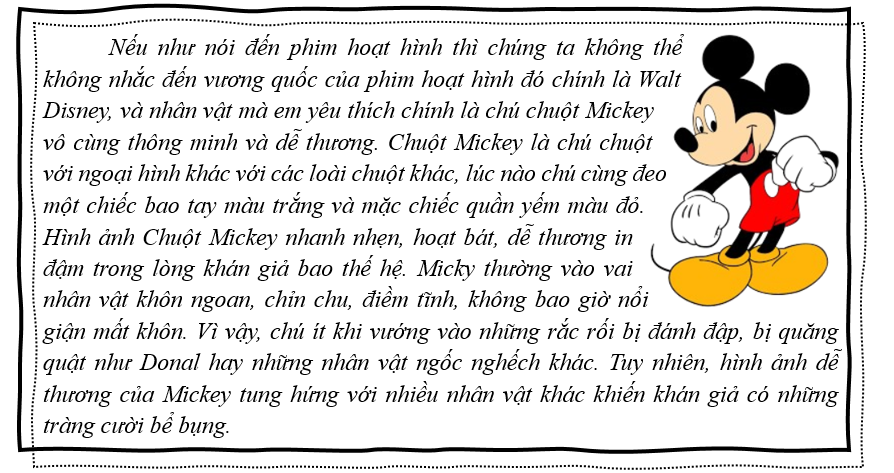 b) Đọc đoạn văn sau và cho biết đoạn văn giới thiệu về nhân vật hoạt hình nào?    (ảnh 1)
