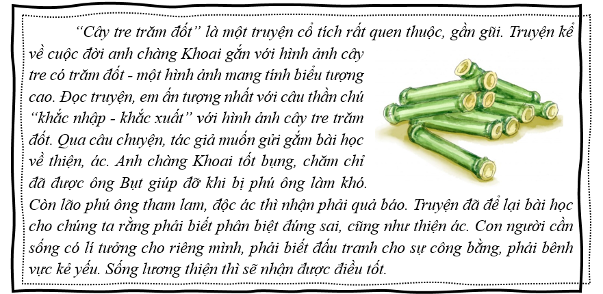 b) Đọc đoạn văn sau và cho biết người viết thể hiện tình cảm, cảm xúc với câu chuyện nào (ảnh 1)