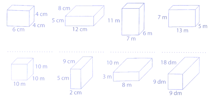 Tính thể tích các hình sau rồi điền kết quả vào chỗ chấm: (ảnh 1)