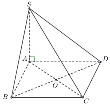 Cho hình chóp S.ABCD có đáy ABCD là hình thoi tâm O, SA vuông góc (ABCD]. Tìm khẳng định sai ? (ảnh 1)
