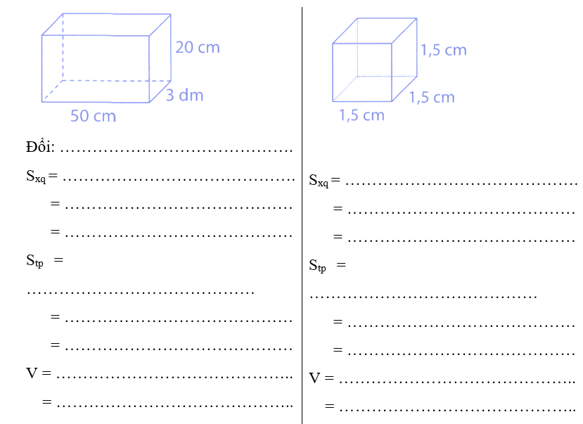 Tính diện tích xung quanh, diện tích toàn phần và thể tích của mỗi hình sau: (ảnh 1)